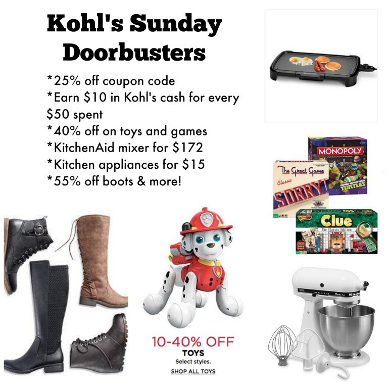 Kohl’s 25 off coupon plus Sunday doorbusters!